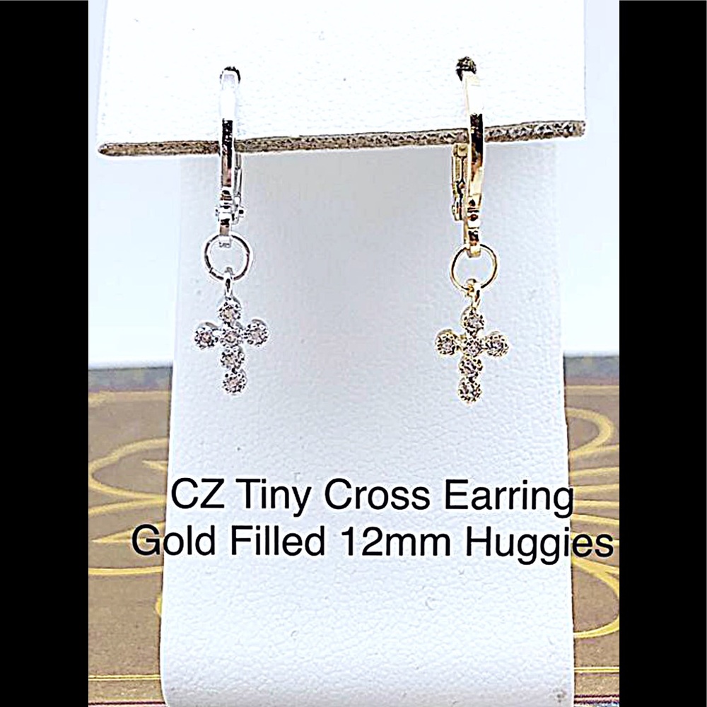NEW! Cute 12mm Huggies with Tiny CZ Crosses